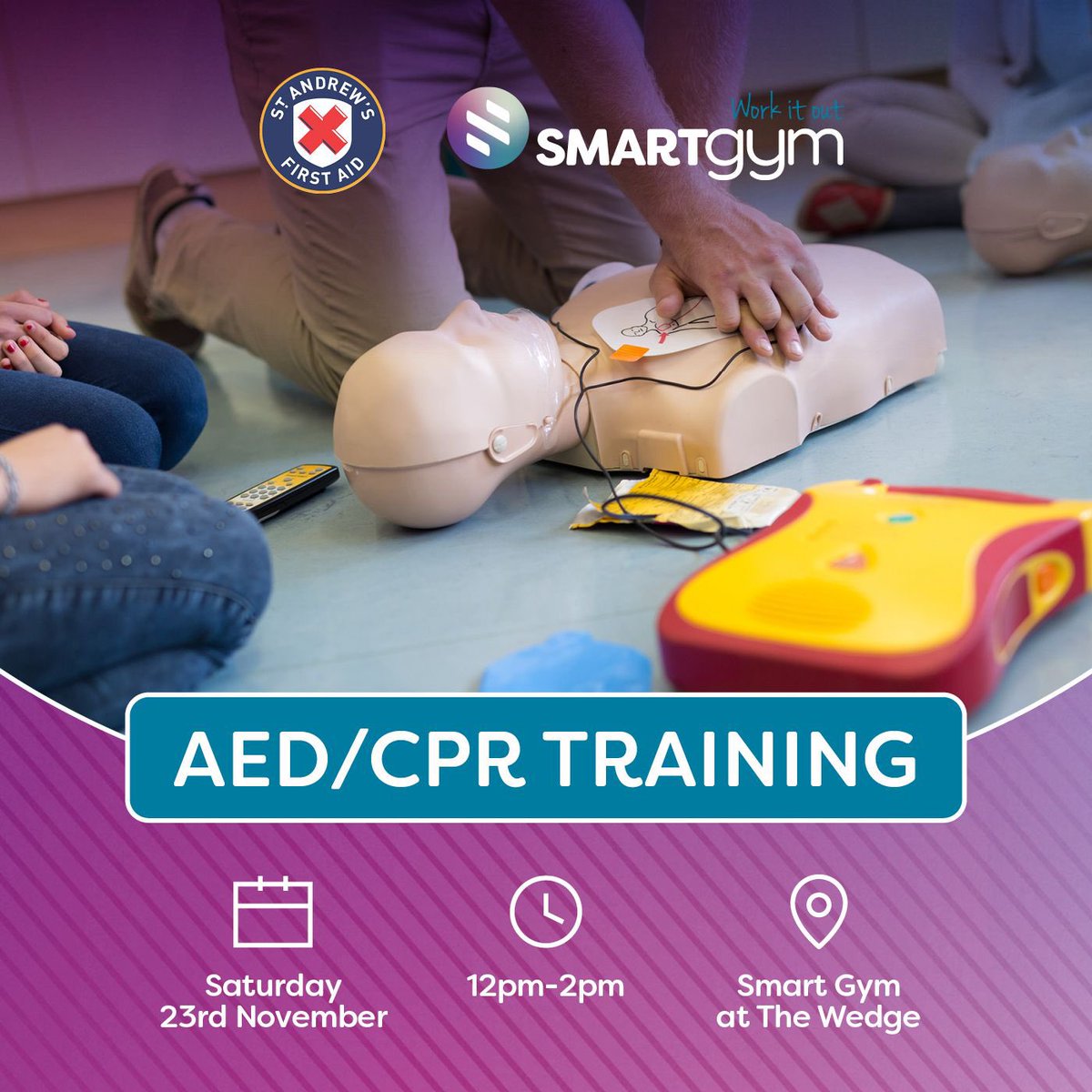 Smart Gym (@smartgymglasgow) on Twitter photo 📢 Free Community Drop-In Sessions (Everyone Welcome!)
A special thanks to <a href="/StAFirstAid/">St Andrew's First Aid</a> for their generous donation of a defibrillator and for dedicating their time to provide this potentially life-saving training to Smart Gym and our wider community.
#restartaheart #glasgow 📢 Free Community Drop-In Sessions (Everyone Welcome!)
A special thanks to <a href="/StAFirstAid/">St Andrew's First Aid</a> for their generous donation of a defibrillator and for dedicating their time to provide this potentially life-saving training to Smart Gym and our wider community.
#restartaheart #glasgow