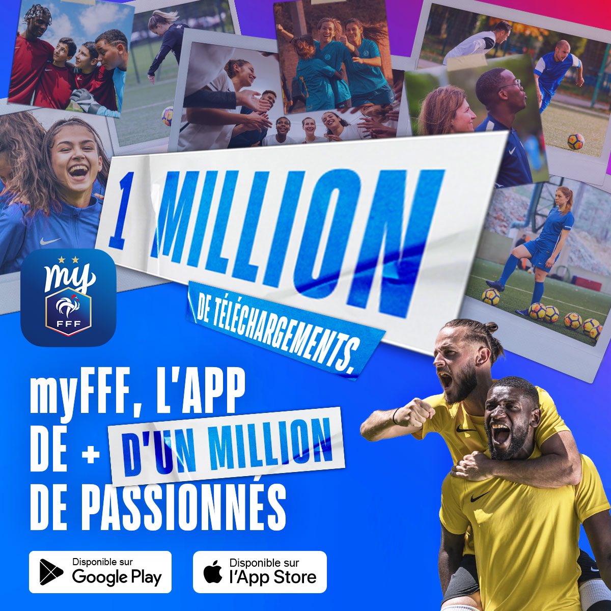 1️⃣ 𝗠𝗜𝗟𝗟𝗜𝗢𝗡 𝗗𝗘 𝗧𝗘́𝗟𝗘́𝗖𝗛𝗔𝗥𝗚𝗘𝗠𝗘𝗡𝗧𝗦 ! 🎉

Merci à tous les passionnés de foot qui ont fait de 𝗺𝘆𝗙𝗙𝗙 leur appli de référence pour suivre toute l’actu des championnats FFF et vibrer ensemble à chaque match ! ⚽️🇫🇷

📱 appmyfff.page.link/TW
