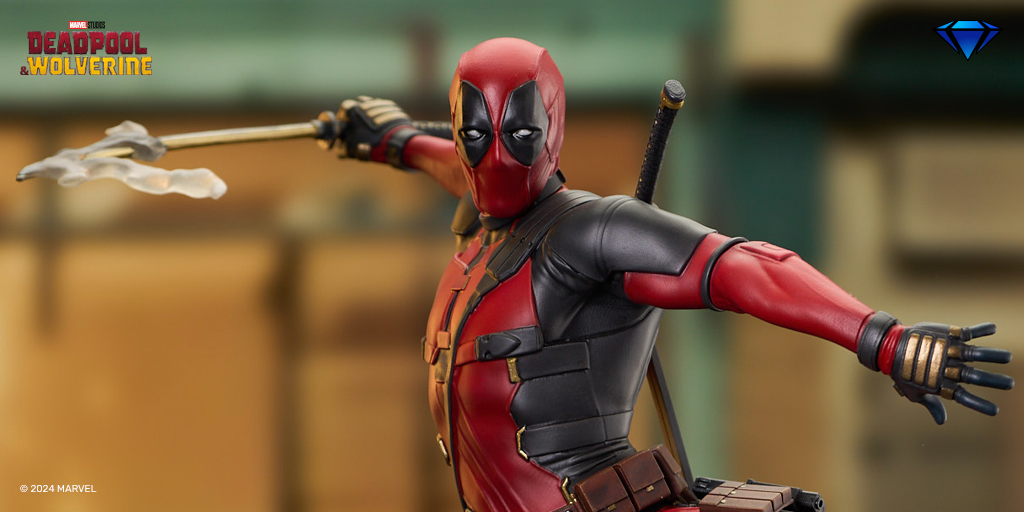 CollectDST's tweet image. Let’s go, baby! This high-energy Gallery Diorama shows Deadpool balancing on one foot mid-swing amidst the rubble as seen in Marvel Studios' Deadpool and Wolverine! Pre-order at bit.ly/DP3DeadpoolGal…

 #Deadpool #DeadpoolAndWolverine #MercWithAMouth #CollectDST #MarvelStudios