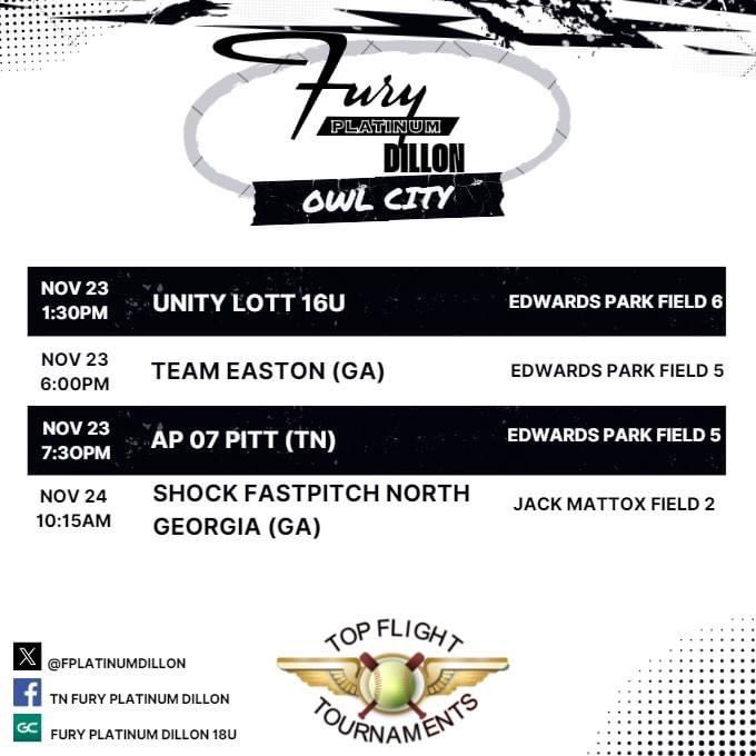 Haylee Webb (@hayleewebb_) on Twitter photo Our last tournament of the fall at Owl City showcase! Cant wait to be on the field with my girls. We’d love to see you there! <a href="/JURoyalsSB/">Johnson University Softball</a> <a href="/LipscombSB/">Lipscomb Softball</a> <a href="/TTU_Softball/">Tennessee Tech Softball</a> <a href="/DaynaCarter5/">Dayna Carter</a> @CoachBooVannoy <a href="/coachmass2214/">coachmass</a> <a href="/FPlatinumDillon/">TN Fury Platinum Dillon</a> <a href="/FuryPlatinum/">FuryPlatinumSoftballClub</a> Our last tournament of the fall at Owl City showcase! Cant wait to be on the field with my girls. We’d love to see you there! <a href="/JURoyalsSB/">Johnson University Softball</a> <a href="/LipscombSB/">Lipscomb Softball</a> <a href="/TTU_Softball/">Tennessee Tech Softball</a> <a href="/DaynaCarter5/">Dayna Carter</a> @CoachBooVannoy <a href="/coachmass2214/">coachmass</a> <a href="/FPlatinumDillon/">TN Fury Platinum Dillon</a> <a href="/FuryPlatinum/">FuryPlatinumSoftballClub</a>