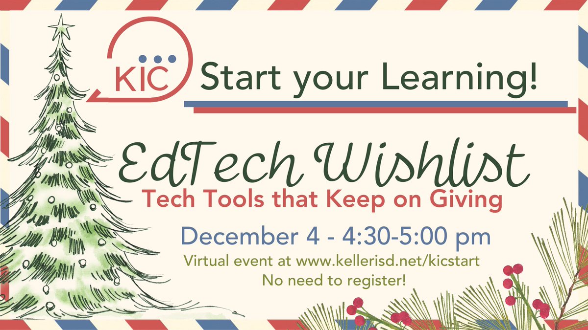 EdTechKISD (@edtechkisd) on Twitter photo Today is the DAY! <a href="/EdTEchKISD/">EdTechKISD</a> is bringing their
🎁 EdTech Wishlist 🎁 just in time for this holiday season. Join us for some Tech Tools that keep on giving in the classroom.
TODAY - December 4th at 4:30 PM on kellerisd.net/kicstart. #EdTechKISD #KISDPD Today is the DAY! <a href="/EdTEchKISD/">EdTechKISD</a> is bringing their
🎁 EdTech Wishlist 🎁 just in time for this holiday season. Join us for some Tech Tools that keep on giving in the classroom.
TODAY - December 4th at 4:30 PM on kellerisd.net/kicstart. #EdTechKISD #KISDPD