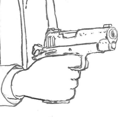 ハジキを持つ手は言語道断なまでに描くのが難しい。 