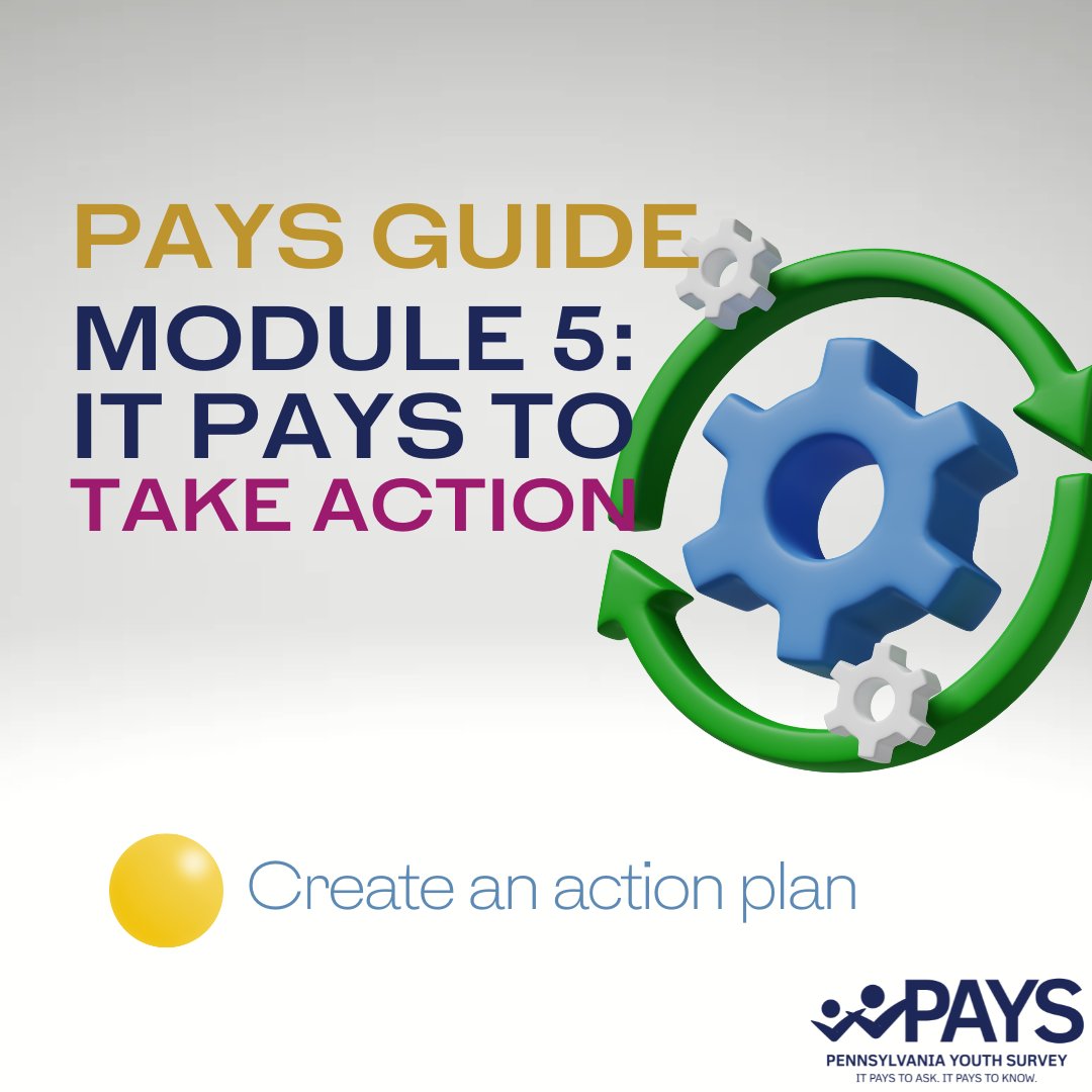 Evidence-based Prevention and Intervention Support (@epispennstate) on Twitter photo In Module 5 of the PAYS Guide, TAKE ACTION by creating a plan - determining who would be best to include in the plan development, exploring what information should be included in the plan, and finally what to do with your plan once it is created.  
#itpaystoknow #paysguide In Module 5 of the PAYS Guide, TAKE ACTION by creating a plan - determining who would be best to include in the plan development, exploring what information should be included in the plan, and finally what to do with your plan once it is created.  
#itpaystoknow #paysguide