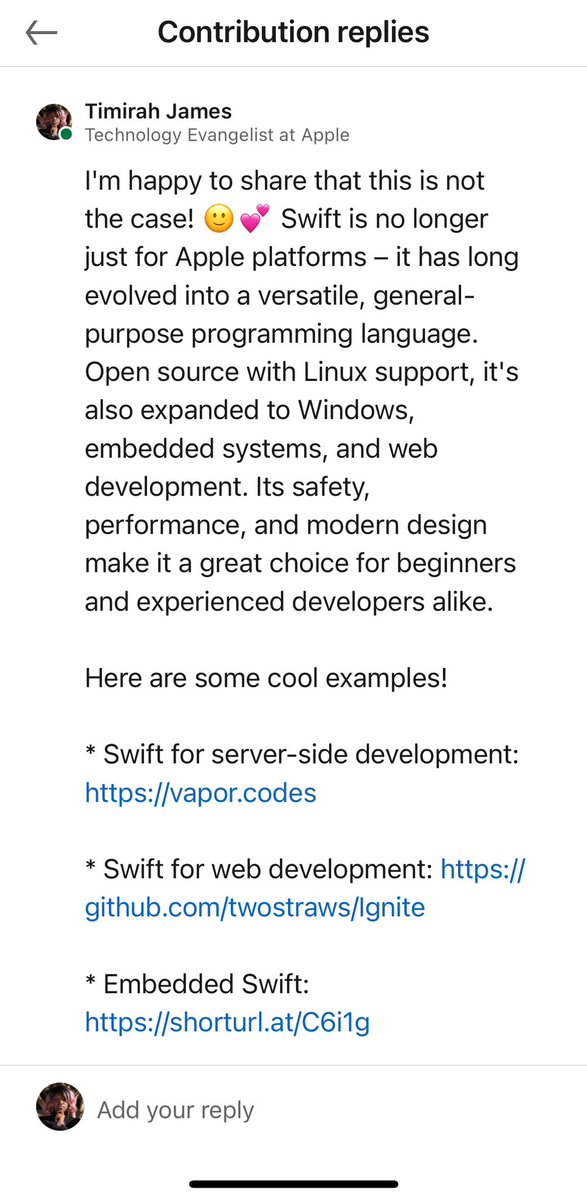 My response… #Swiftlang #DevRel