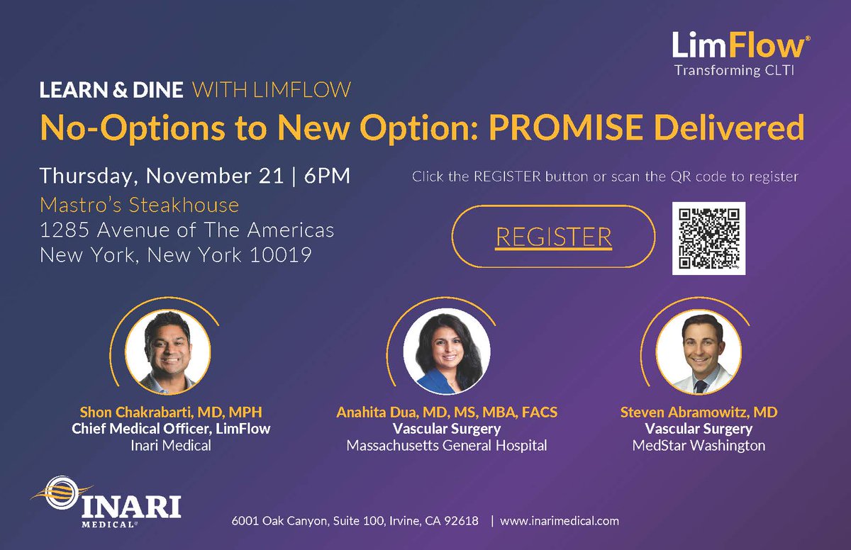 CLI_LimFlow's tweet image. We&apos;re excited to connect with you at #VEITH24! 

Don&apos;t miss the opportunity to discuss all things #CLTI at our LimFlow dinner event this Thursday. 

Please reach out to your local Rep to RSVP for the dinner event.

🔹Join us all week long at Booth #507/508