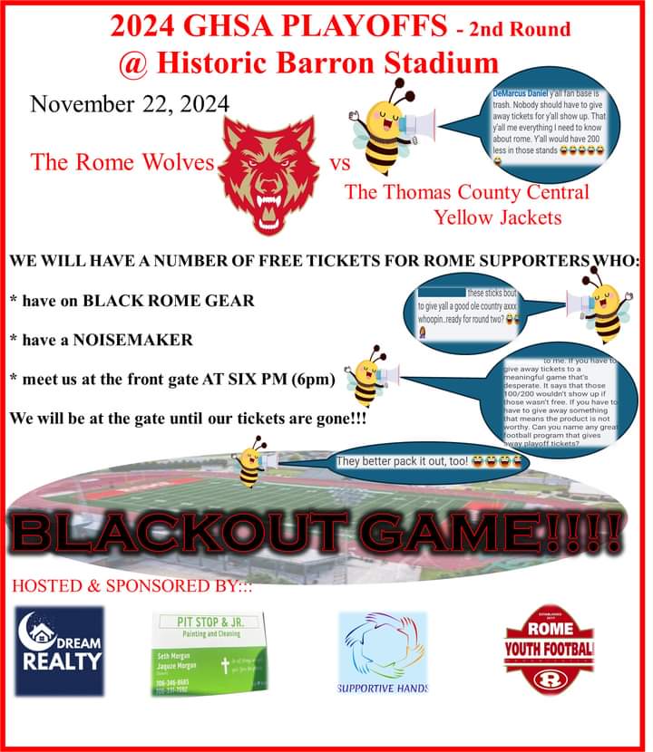 We Want to give a big thank you to our very own <a href="/MrDaniel78/">DeMarcus Daniel</a> and Coach Seth Morgan for doing this !!!!! 

Rome Wolves Fans we need you there for this Big game vs TCC . BE There And Wear Black ..... <a href="/FootballRome/">𝙍𝙤𝙢𝙚 𝙒𝙤𝙡𝙫𝙚𝙨 𝙁𝙤𝙤𝙩𝙗𝙖𝙡𝙡</a>