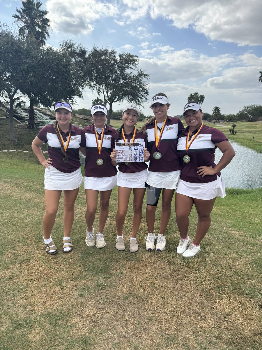 LFHSGOLF1's tweet photo. The Los Fresnos Varsity Golf had an excellent showing at the Donna Invitational. The girls team won first place, led by medalist Isabella Ramirez. The boys team placed sixth, and Levi Bennett shot a school record for one round (68, -4) and overall (-6). Congratulations Falcons! https://t.co/Jz1YCrJSDR