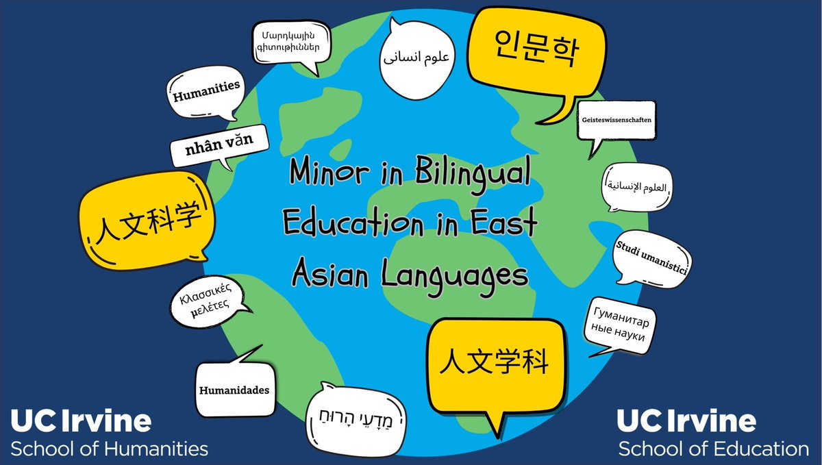 UCIEducation's tweet image. In response to the surging demand for bilingual education, particularly in Chinese, Japanese, & Korean, the School of Humanities and #UCIEducation have collaborated to launch a new Minor in Bilingual Education in East Asian Languages.
Read below:
humanities.uci.edu/news/uc-irvine…