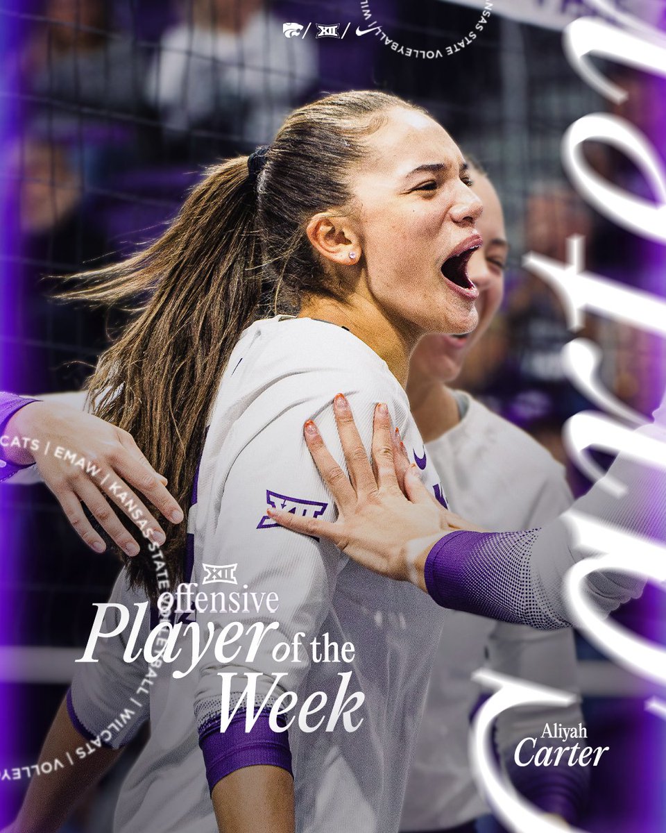 K-State Volleyball (@kstatevb) on Twitter photo Big 12 Offensive Player of the Week <a href="/aliyah_carter22/">Aliyah Carter</a>
📄 k-st.at/4eABcYF
<a href="/Big12Conference/">Big 12 Conference</a> x EMAW👌 Big 12 Offensive Player of the Week <a href="/aliyah_carter22/">Aliyah Carter</a>
📄 k-st.at/4eABcYF
<a href="/Big12Conference/">Big 12 Conference</a> x EMAW👌