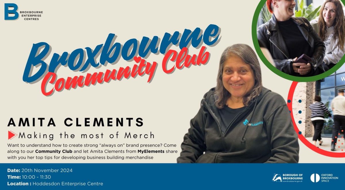 Join us tomorrow!  Hoddesdon Enterprise Centre, and get your ‘merch sorted!’

Book here: 👉 lnkd.in/e7-HhW-e

#myelements #merch #BrandIdentity #broxbournecommunityclub