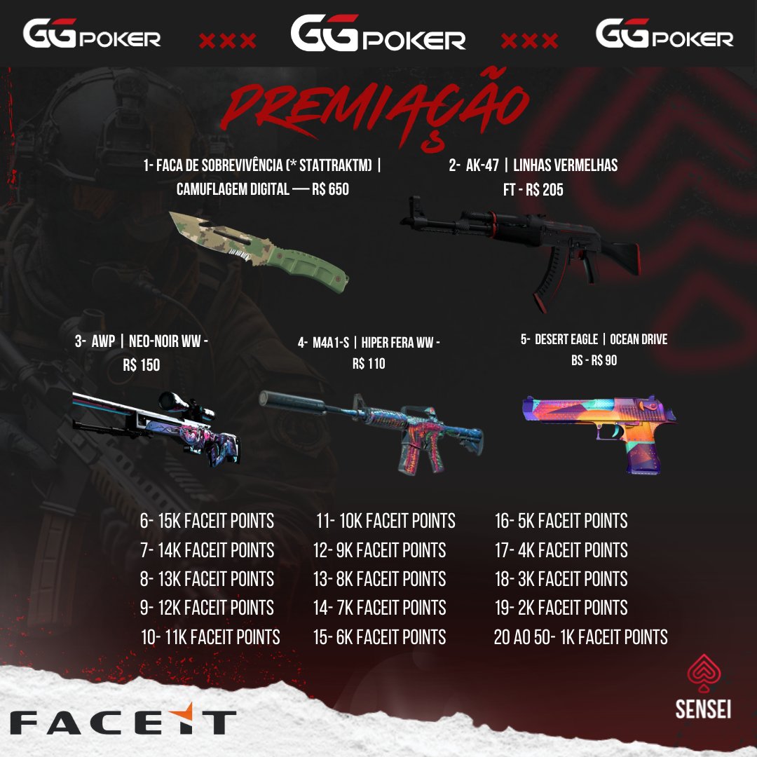 fer da depre (@ferdepre) on Twitter photo SALVE Galera! a <a href="/senseiteamgg/">Sensei Team</a> lançou oficialmente a HUB na FACEIT!!!
Jogue na FACEIT com os amigos e ganhe premiações do 1º ao 50º
SEASON 1 - Novembro (18/11 a 30/11)
Corre que o muro ta baixo.
Link da HUB: faceit.com/pt/inv/Md47FXh SALVE Galera! a <a href="/senseiteamgg/">Sensei Team</a> lançou oficialmente a HUB na FACEIT!!!
Jogue na FACEIT com os amigos e ganhe premiações do 1º ao 50º
SEASON 1 - Novembro (18/11 a 30/11)
Corre que o muro ta baixo.
Link da HUB: faceit.com/pt/inv/Md47FXh