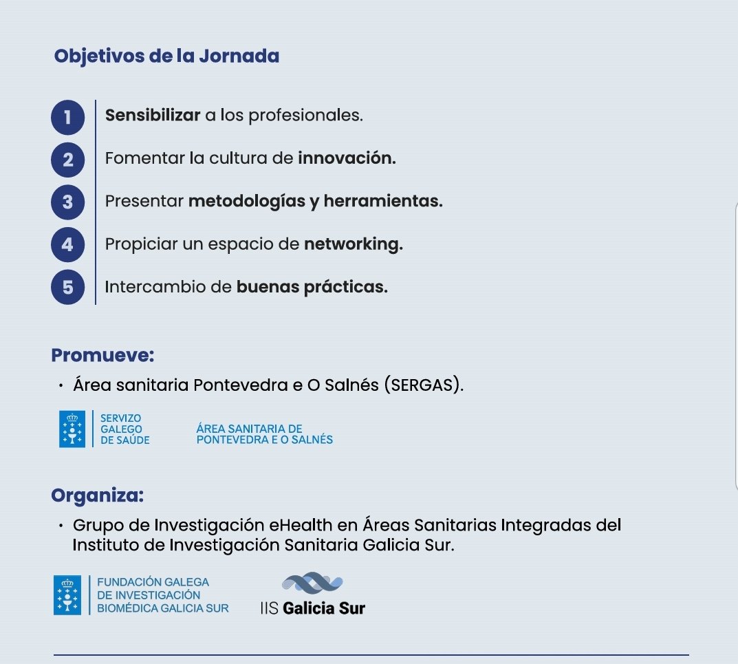 ismaelsaid's tweet image. Jornada de #microinnovación sanitaria en Pontevedra,
🗓️29 de noviembre. 
Salón de actos del Hospital Montecelo. @ponsalsergas 

¿Nos acompañáis?
#innovaciónsanitaria