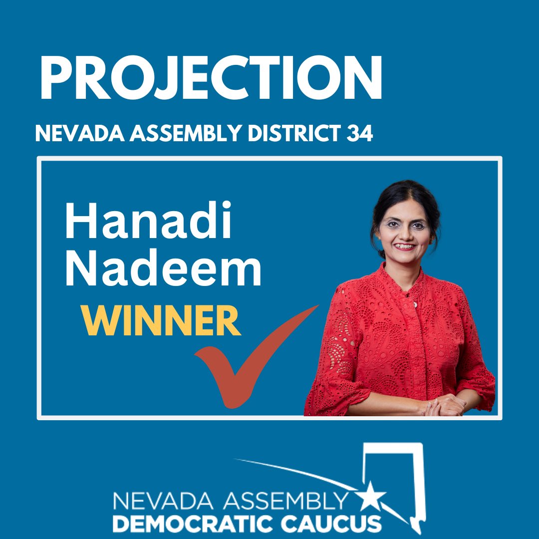 A big congrats to <a href="/HanadiNadeem/">Hanadi Nadeem</a>  on her history making win! Hanadi is the first Muslim as well as the first ever Pakistani-American elected to the NV legislature. Her story is a great American story! Please join me in congratulating her! <a href="/nvassemblydems/">Assembly Democrats</a> <a href="/nvdems/">NV Dems</a>