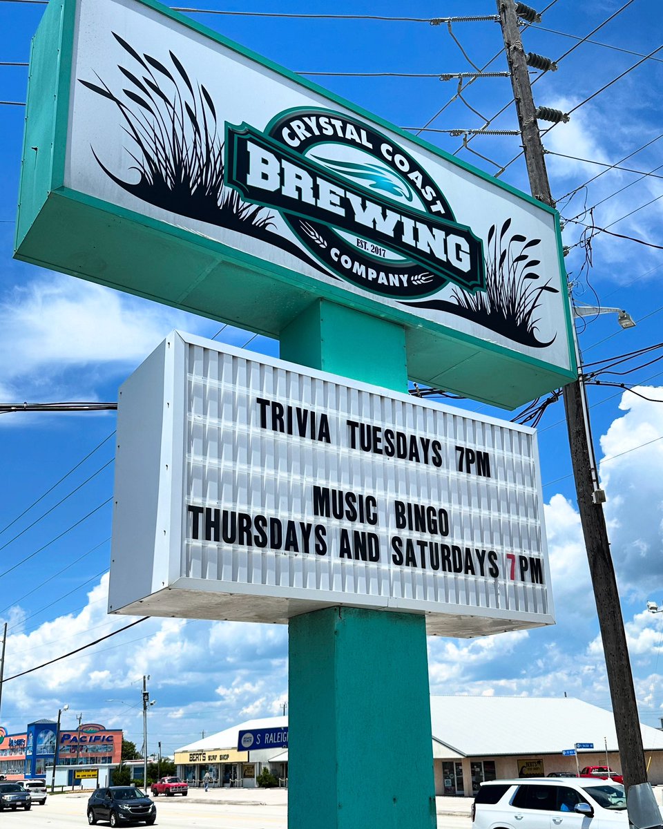 Crystal Coast Brewing (@ccbrewingnc) on Twitter photo Trivia on Tuesdays at 7 and Music Bingo on Thursdays and Saturdays at 7! Come join us for great times and great beer! 🍻 Trivia on Tuesdays at 7 and Music Bingo on Thursdays and Saturdays at 7! Come join us for great times and great beer! 🍻