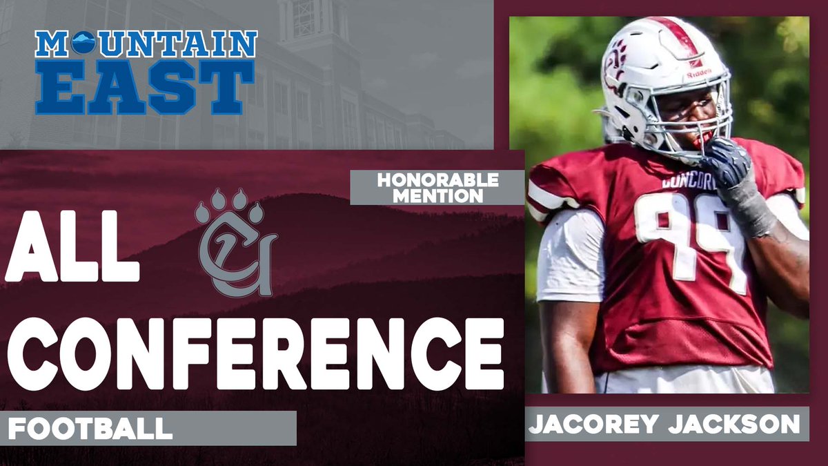 CUMountainlions (@cumountainlions) on Twitter photo .<a href="/ConcordFootball/">Concord University Football</a>'s Jacorey Jackson was named All-MEC Honorable Mention after recording 39 tackles and 7.5 tackles for loss. He racked up 4.5 tackles for loss early this fall in games against Bluefield State and UVa.-Wise. .<a href="/ConcordFootball/">Concord University Football</a>'s Jacorey Jackson was named All-MEC Honorable Mention after recording 39 tackles and 7.5 tackles for loss. He racked up 4.5 tackles for loss early this fall in games against Bluefield State and UVa.-Wise.