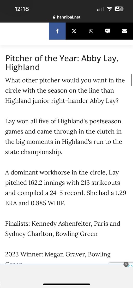 abby lay (@abbylay24) on Twitter photo Honored to be Pitcher of the year for Hannibal Courier post💛<a href="/hannibalcourier/">HannibalCourier-Post</a> <a href="/MikeThomasHCP/">Mike Thomas</a> Honored to be Pitcher of the year for Hannibal Courier post💛<a href="/hannibalcourier/">HannibalCourier-Post</a> <a href="/MikeThomasHCP/">Mike Thomas</a>