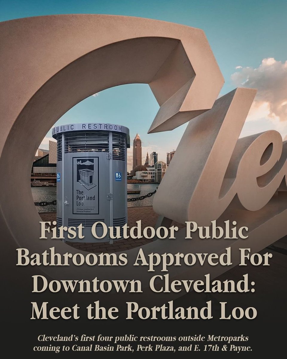 Cleveland is installing its first outdoor public restrooms downtown 🚻

Four permanent Portland Loos will soon be added at Canal Basin Park, Perk Plaza, and East 17th &amp; Payne, addressing a growing need for accessible facilities downtown.

(THREAD)