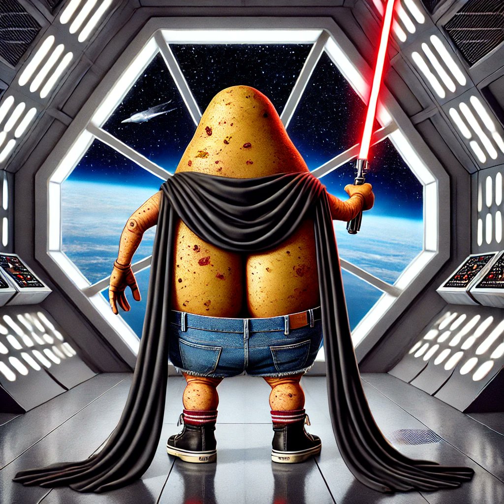 ChatGPT gave us a render our Dark Lord Darth #ButtTato.  What do you think of him? Is he ready slay the other #memecoins in the #solana galaxy? Get some $BTATO before he becomes too powerful! pump.fun/coin/25JaZFcz7… #starwars #sithlord