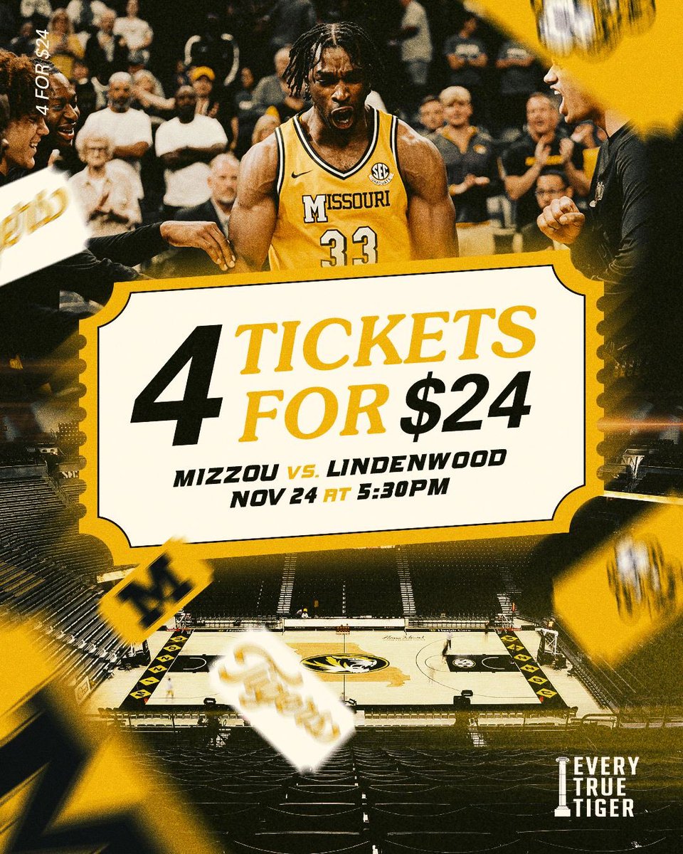 Mizzou basketball for just $24 - 4 tickets.
Let's get loud!🏀 #MIZ
#ETTB @mizzouathletics
@mizzouhoops
📆November 22
⏰6:30pm
🏟️Mizzou Arena