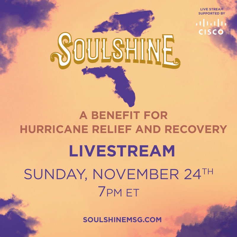 The highly anticipated, sold-out “SOULSHINE” benefit concert, supporting relief and recovery efforts in Western North Carolina and Florida after Hurricanes Helene and Milton, will now be available worldwide via a livestream. 
Featuring performances by Dave Matthews Band, Warren