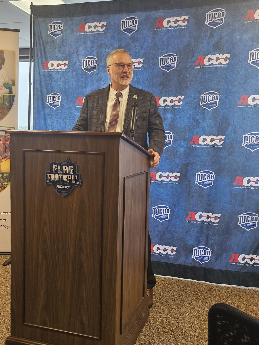 NWSCC_Athletics's tweet photo. The rain outside can't hamper the excitement of @acccathletics's  addition of Women's Flag Football to the conference. Thank you to @NFLFLAG, @ALRecandParks, &amp; AL Assc of RC&amp;D Councils for your support! Go Patriots! 🏈 https://t.co/mTZ3ZLgyQI