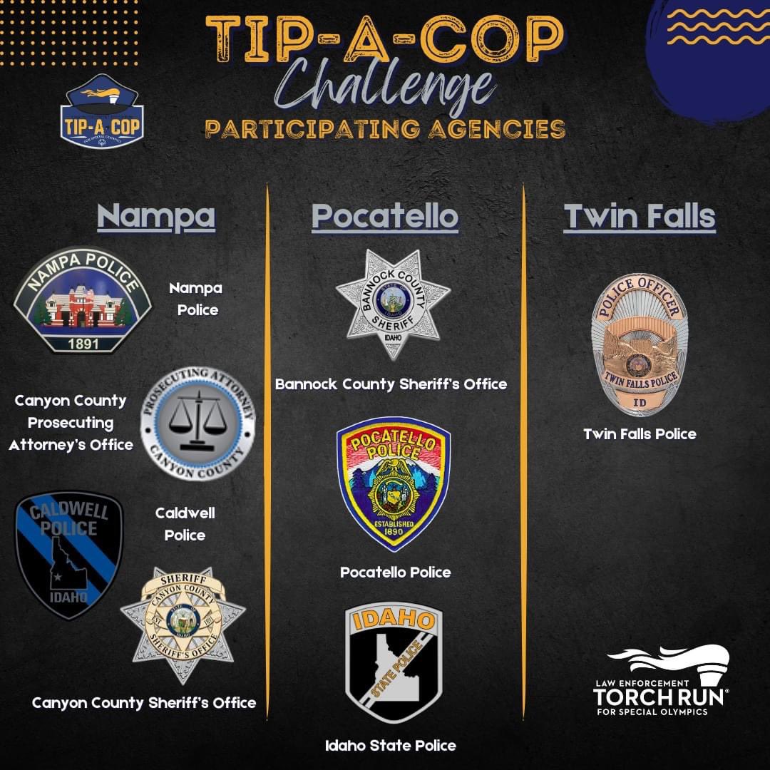 🎉 Join us for the Law Enforcement Torch Run Tip-A-Cop Challenge! 🚔🍴

🗓️ When: Thursday November 21, 2024 (5-9pm)

📍 6 Texas Roadhouse Locations Across Idaho