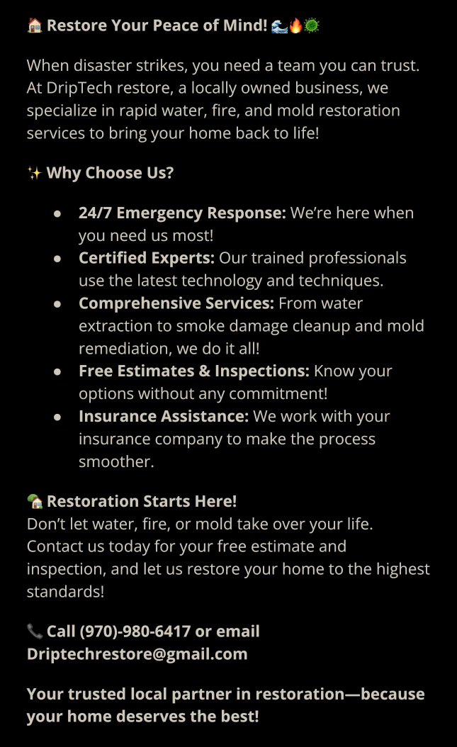 DriptechR's tweet image. Got a Leak?? Don’t freak! 
#waterrestoration #coloradosmallbusiness