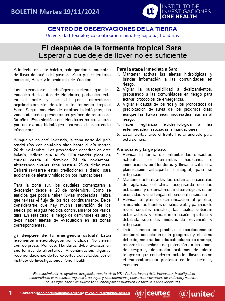El después de la #TormentaTropicalSara: esperar a que deje de llover no es suficiente.
Análisis hidrológicos, ambientales y de salud en el Boletín del Instituto de Investigaciones One Health de <a href="/UNITEC_hn/">UNITEC Honduras</a> y colaboradores.
Descargar en: drive.google.com/file/d/17ysBM2…