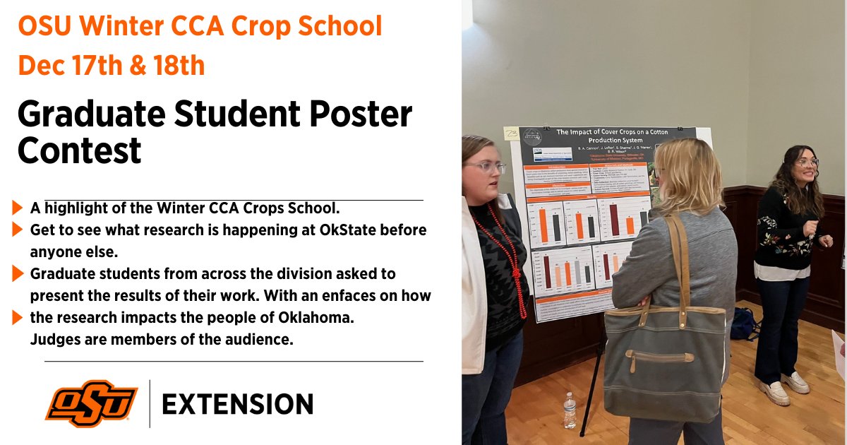 Brian Arnall (@osu_npk) on Twitter photo Along with the great speakers, 4 ODAFF CEU's, 14 CCA CEU's a crowd favorite is the Grad Student Poster Contest. Students from around <a href="/okstateferguson/">OSU Ferguson College of Agriculture</a> present their research in extension format. The judges are the audience: farmers, CCA's, OSU Extension. agnowmedia.com/winter-crops-s…. Along with the great speakers, 4 ODAFF CEU's, 14 CCA CEU's a crowd favorite is the Grad Student Poster Contest. Students from around <a href="/okstateferguson/">OSU Ferguson College of Agriculture</a> present their research in extension format. The judges are the audience: farmers, CCA's, OSU Extension. agnowmedia.com/winter-crops-s….