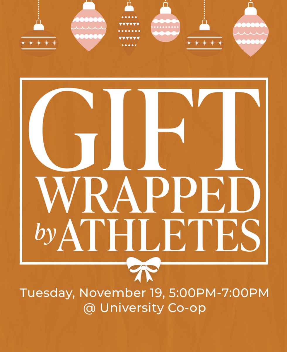 Make sure to stop by to get your new holiday gear wrapped by me at <a href="/universitycoop/">University Co-op</a> . They have tons of amazing UT gear and bonus - 100% of profits and donations directly funding scholarships for Longhorn students! @TexasOneFund