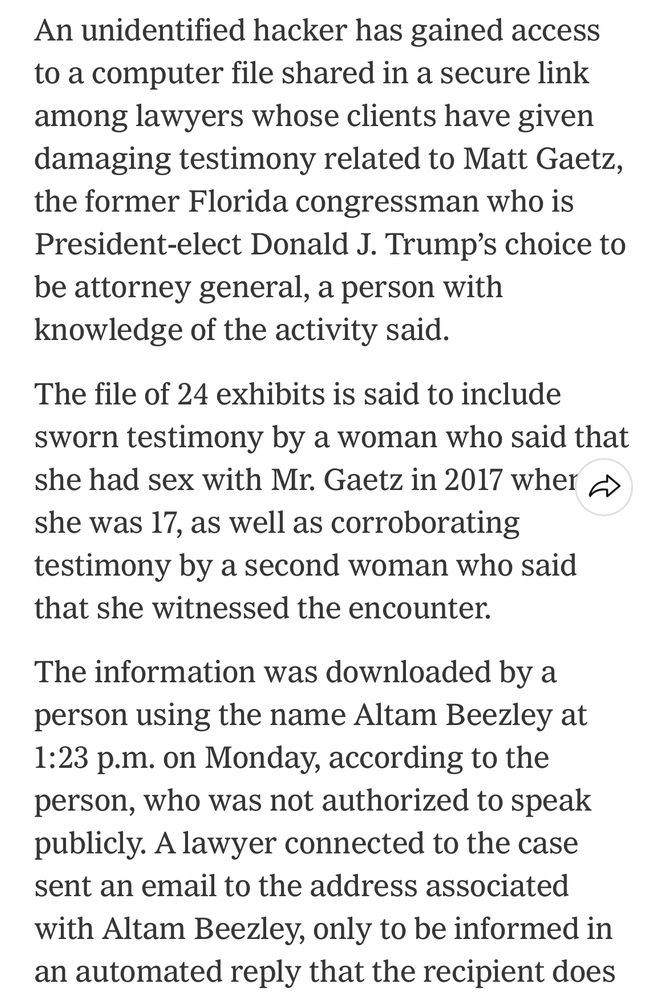 OpDeathEaters's tweet photo. An unidentified hacker accessed the computer file featuring information about the Matt Gaetz report.

Now more than ever US officials need to release the report to the public & avoid any data tampering or tainting situations. Increase the pressure on them.
#OpDeathEaters 

https://t.co/241kxTAG65