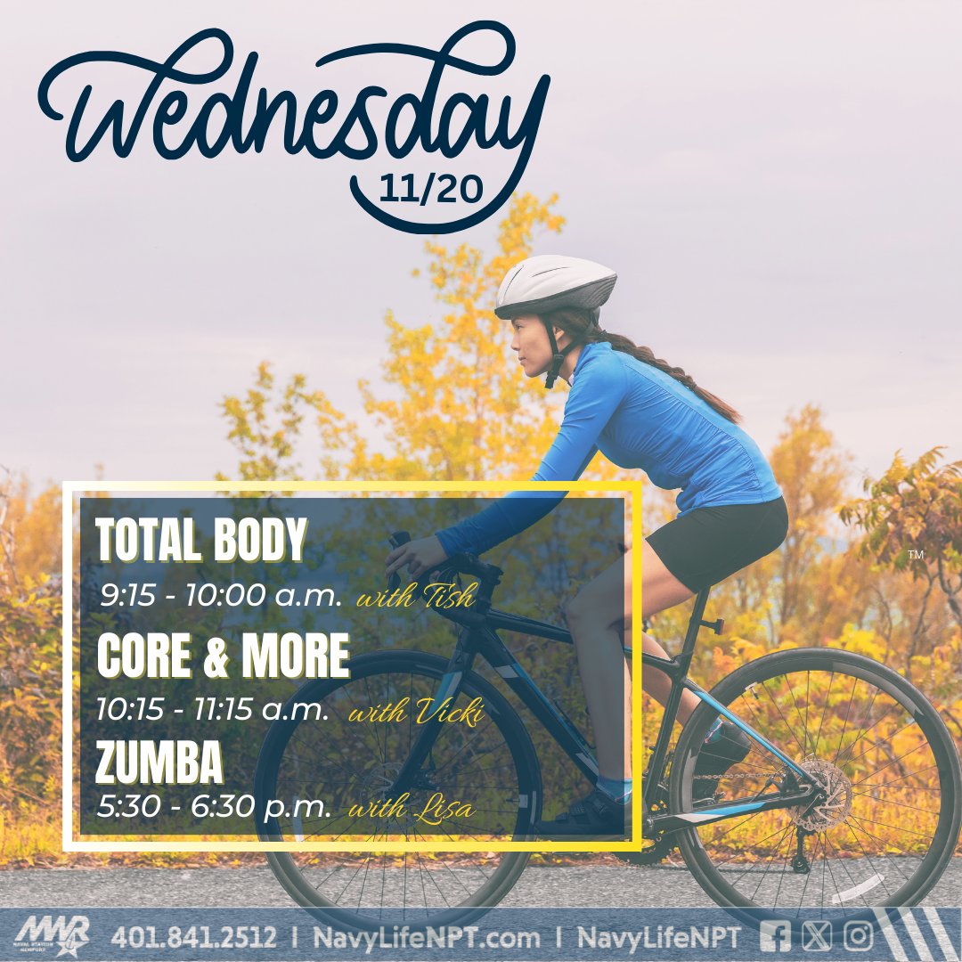 NavyLifeNPT's tweet image. 🔥 Wednesday Workout Lineup at the John H. Chafee Fitness Center – Let’s Do This!🔥 Bring your energy, grab a friend, and let’s make it a Wednesday to remember! 🙌 

#TotalBody #CoreAndMore #ZumbaParty