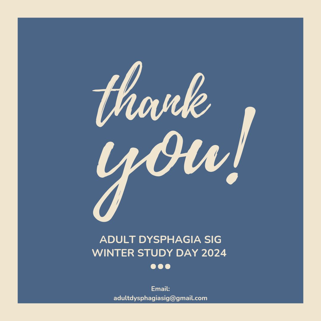 Irish Adult Dysphagia SIG (@dysphagiasigire) on Twitter photo On behalf of the Adult Dysphagia SIG Committe, thank you all (particulary to our superb speakers 🥳) for making it a phenomenal winter study day!
If anyone has any further thoughts, comments or questions, email us at adultdysphagiasig@gmail.com, we would love to hear from you On behalf of the Adult Dysphagia SIG Committe, thank you all (particulary to our superb speakers 🥳) for making it a phenomenal winter study day!
If anyone has any further thoughts, comments or questions, email us at adultdysphagiasig@gmail.com, we would love to hear from you