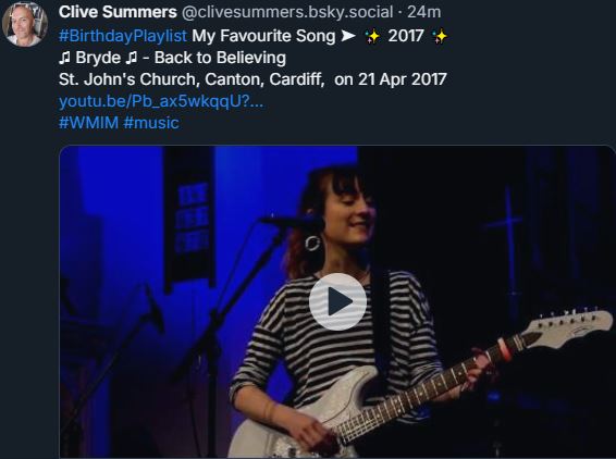 CliveSummers's tweet image. To celebrate my latest birthday, my wonderful wife @MagdoolaR had a great idea that I should make a playlist of my favourite song from each year of my life (so far).
Then I pressed 'shuffle' and today &amp;amp; tomorrow I’m posting them on Bluesky in the order in which they played.