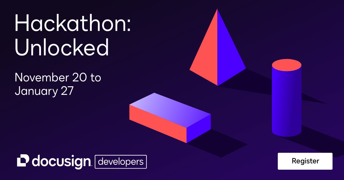 Devpost (@devpost) on Twitter photo Unlock agreement innovation in the #DocusignHackathon for a chance at up to $50k in prizes πͺ
ποΈ Check out the Livestream calendar in the home page to attend kickoffs, office hours, & moreπ₯
Register now!π bit.ly/docusignhackt <a href="/DocusignDevs/">Docusign Developers</a> #BuildwithDocusign Unlock agreement innovation in the #DocusignHackathon for a chance at up to $50k in prizes πͺ
ποΈ Check out the Livestream calendar in the home page to attend kickoffs, office hours, & moreπ₯
Register now!π bit.ly/docusignhackt <a href="/DocusignDevs/">Docusign Developers</a> #BuildwithDocusign