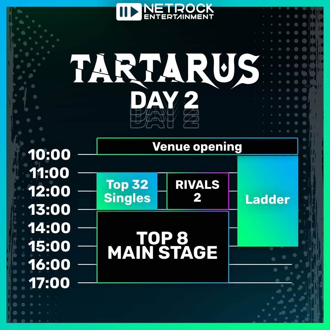 TARTARUS INFO

The official schedule is here! 📅
Check out the action-packed lineup for November 23rd and 24th 🗓️

Let the countdown to Tartarus begin! 🔥✨