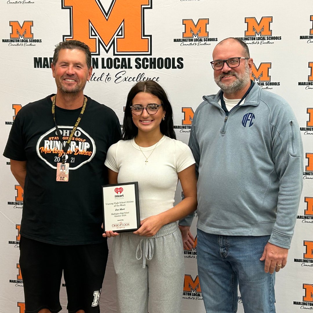 This week's iHeart Media Unsung High School Athlete of the Week was awarded to Marlington High School's Zoe Mort! Zoe is a senior on the golf team! She qualified for the state meet as a freshman and holds several records!