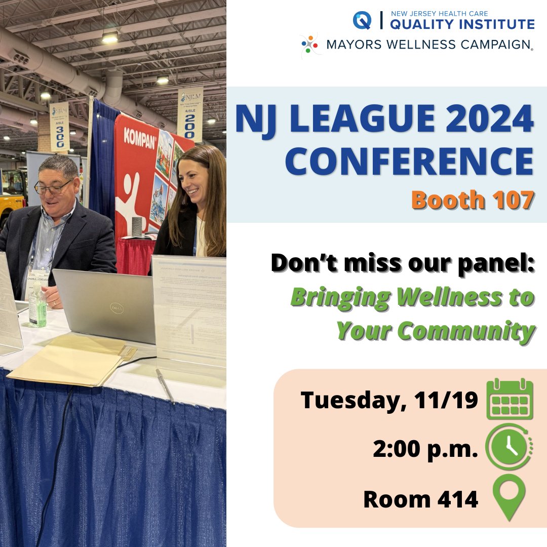 NJHCQI's tweet photo. Starting NOW: #MWC panel, “Bringing Wellness to Your Community” @NJ_League Conference room 414. Learn innovative strategies from MWC on the benefits of bringing health &amp; wellness to your towns. #NJLeague #MayorsWellnessCampaign https://t.co/NMMstfjEZq