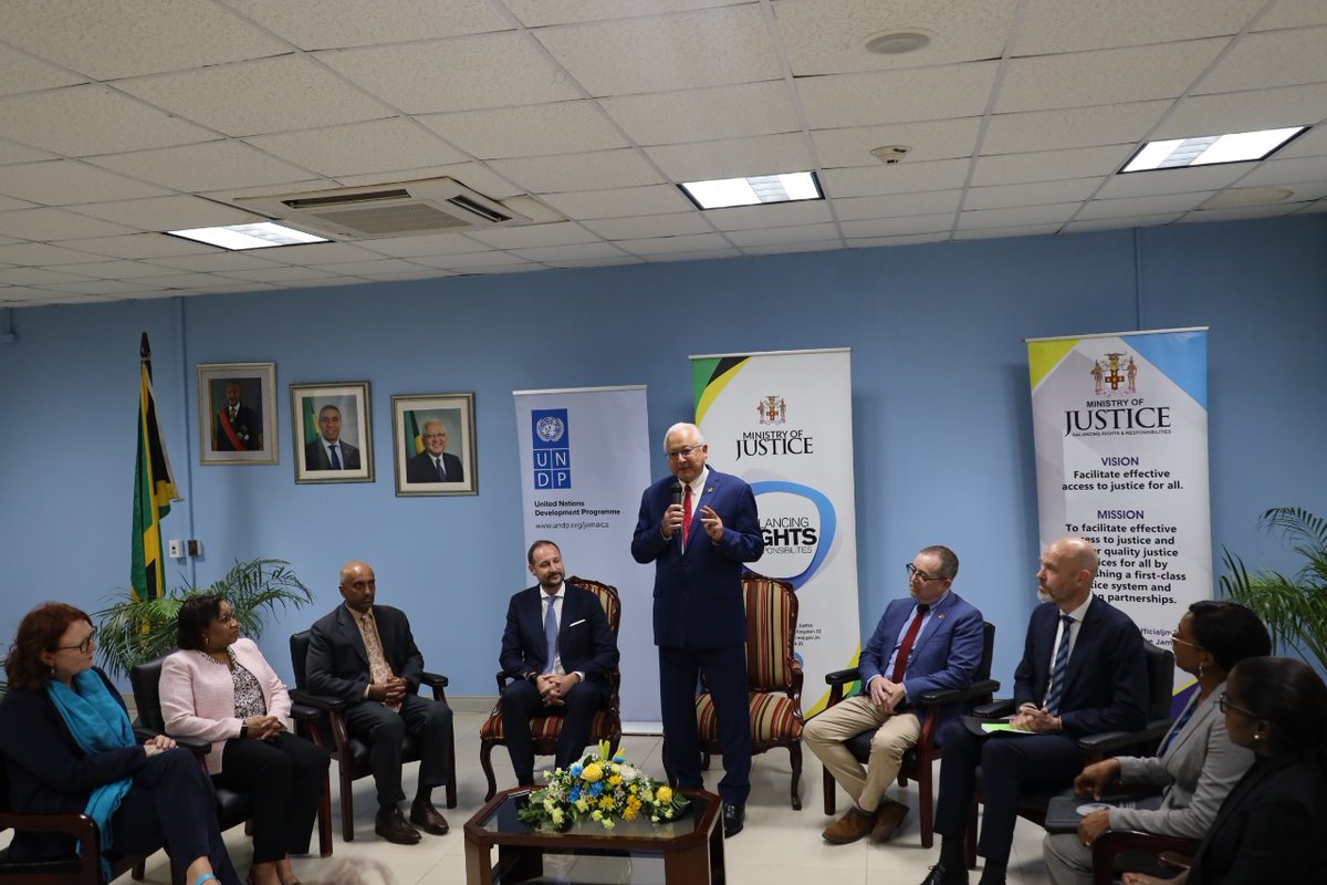 mojofficialjm's tweet photo. Minister of Justice, @Delroychuckjm today, hosted the @UNDPNorway Goodwill Ambassador, His Royal Highness Crown Prince Haakon of Norway at a courtesy call at the Ministry of Justice.
#Firstclassjusticesystem #Accestojustice
@UNDPJamaica
@GAC_Corporate https://t.co/Taa6D0t27C