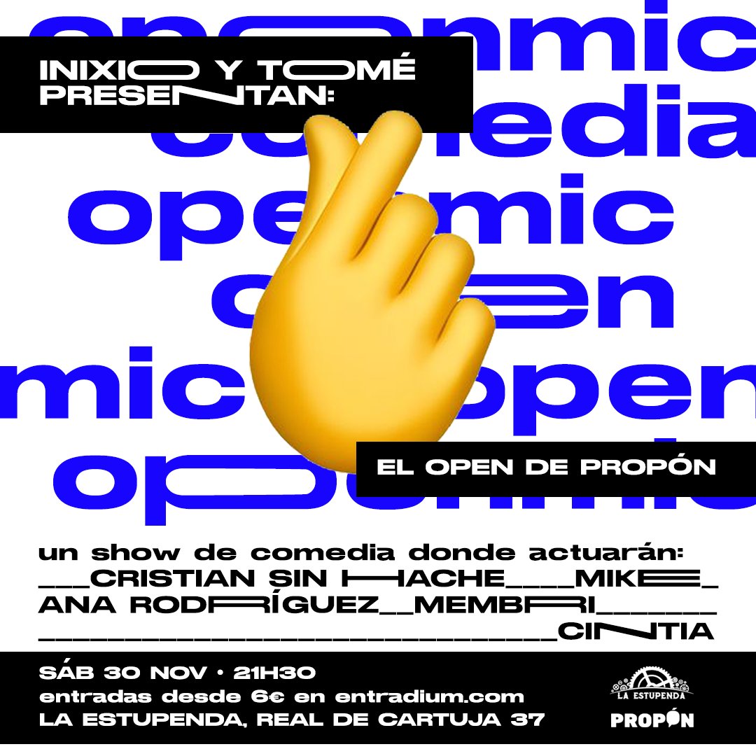 🫰 OPEN MIC DE STAND UP🫰

El sábado 30 tenemos un micro abierto con un cartel increíble y es súper especial porque esta vez presentan <a href="/_inixio_/">Inixio</a>  y <a href="/TomFernndez/">Tomé Fernández</a> 🥲

🎟️👉 entradium.com/es/events/3-el…