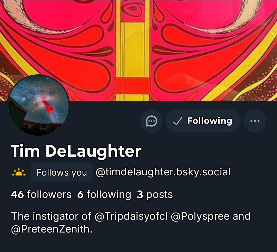 Will Black 🍓🍄 (@willblackwriter) on Twitter photo The wonder-filled <a href="/TimDeLaughter/">Tim DeLaughter</a> - of the magical <a href="/PolySpree/">The Polyphonic Spree</a> and Tripping Daisy has joined #Bluesky.
Definitely worth a follow to hear of beautiful music The wonder-filled <a href="/TimDeLaughter/">Tim DeLaughter</a> - of the magical <a href="/PolySpree/">The Polyphonic Spree</a> and Tripping Daisy has joined #Bluesky.
Definitely worth a follow to hear of beautiful music