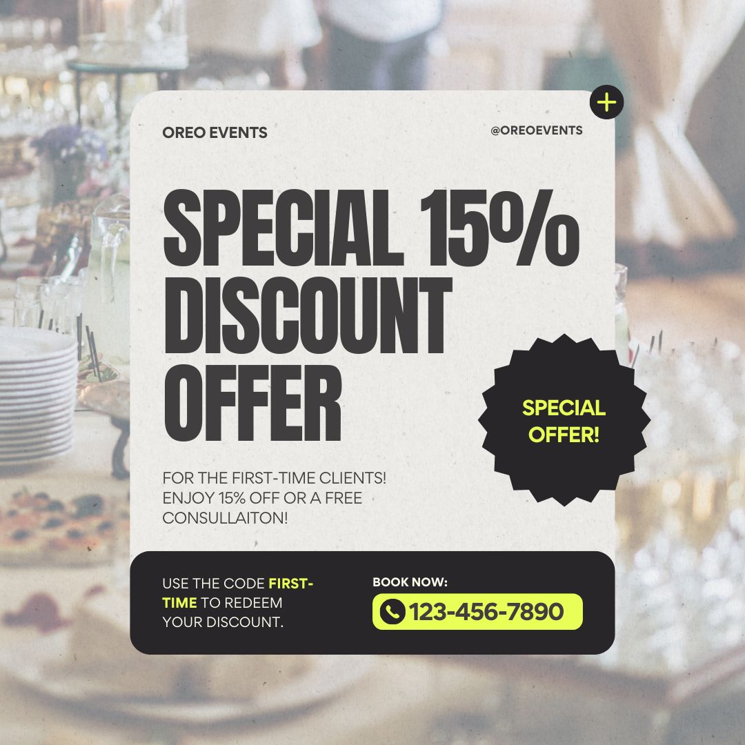 OreoEvents's tweet photo. 🎉 Special Offer for First-Time Clients! 🎉

Ready to make your dream event a reality? 🥂
Book with us today and enjoy 15% off/free consultation as a first-time client!

Let’s create magic together. ✨
📅 Offer valid until 11/24/24. Don’t miss out!

#SpecialOffer #EventDeals https://t.co/0r8shCFDHO