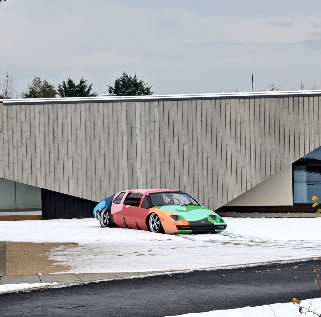 UFOs landed at snowy Silverstone today. 
If you go to Escapade Silverstone for lunch or dinner, you will find some hidden surprises in the shape of art cars. 
Go for a little wander amongst the residences. There are 3!