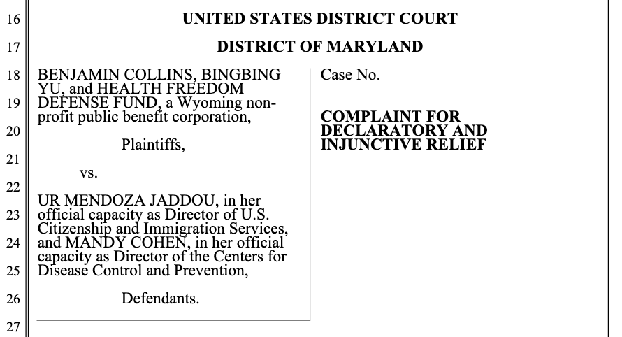 💥💥💥 FINALLY, a Lawsuit is being brought forward against CDC &amp; USCIS for ENFORCING COVID-19 VACCINATIONS FOR PERMANENT RESIDENTS (GREENCARD)!