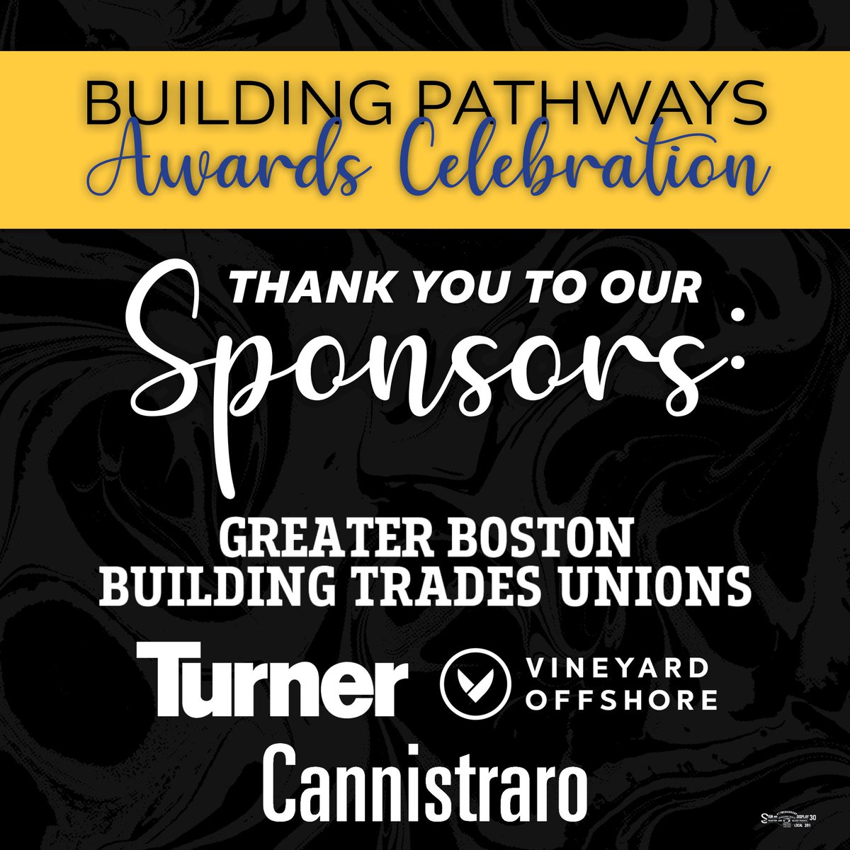 Thank you to our sponsors for supporting our mission to diversify the building trades! With the help of donors like them, we’ve placed over 86% of our participants into quality union jobs with great wages and benefits.

@GBBTU @VineyardOffshore <a href="/Turner/">Turner</a> @Cannistraro