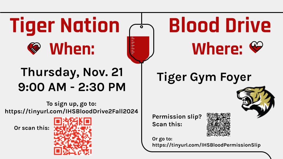 Give the gift of life. Sign up to donate blood at the 2nd Tiger Nation Blood Drive of 2024-2025. Help us reach our goal of 77 pints! #Read2RiseUp <a href="/IrvingHigh/">Irving High School</a> <a href="/IrvingLibraries/">IISD Libraries</a>