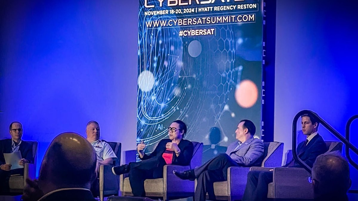 Snapshot from yesterday's #CyberSatGov panel, "Unified in Orbit," featuring our CEO, Dr. Ang Cui, PhD, alongside NASA, Viasat &amp; Canadian Armed Forces leaders. We highlighted our work securing satellites and critical systems. 

#Cybersecurity #SatelliteSecurity #SpaceTech