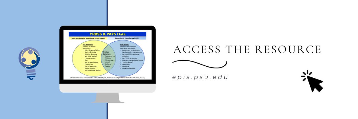 Evidence-based Prevention and Intervention Support (@epispennstate) on Twitter photo Are you using your data? Check out this resource on how the YRBS and PAYS compare: epis.psu.edu/pays/yrbss-pays
Learn more about how to use data to inform decisions with this action guide: prevention.psu.edu/evidence2succe…
#actionguide1 #YRBS #PAYS #youthdata Are you using your data? Check out this resource on how the YRBS and PAYS compare: epis.psu.edu/pays/yrbss-pays
Learn more about how to use data to inform decisions with this action guide: prevention.psu.edu/evidence2succe…
#actionguide1 #YRBS #PAYS #youthdata