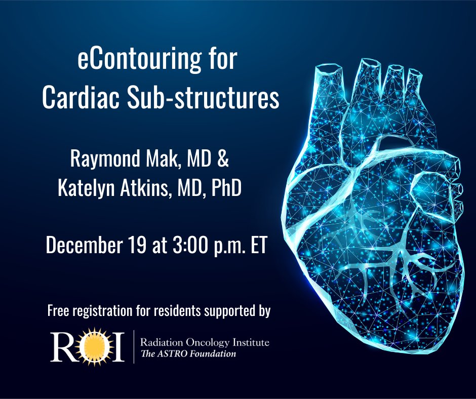 Radiation Oncology Institute-The ASTRO Foundation (@ro_institute) on Twitter photo Join <a href="/Dr_RayMak/">Ray Mak, MD</a> & <a href="/_katelynatkins/">Katelyn Atkins, MD, PHD</a> to learn about eContouring for Cardiac Sub-structures on 12/19 at 3 pm ET. Registration for the webinar is FREE for @ASTRO Members-in-Training. Sign-up now: bit.ly/eContouringCar… <a href="/ARRO_org/">ARRO</a> Join <a href="/Dr_RayMak/">Ray Mak, MD</a> & <a href="/_katelynatkins/">Katelyn Atkins, MD, PHD</a> to learn about eContouring for Cardiac Sub-structures on 12/19 at 3 pm ET. Registration for the webinar is FREE for @ASTRO Members-in-Training. Sign-up now: bit.ly/eContouringCar… <a href="/ARRO_org/">ARRO</a>
