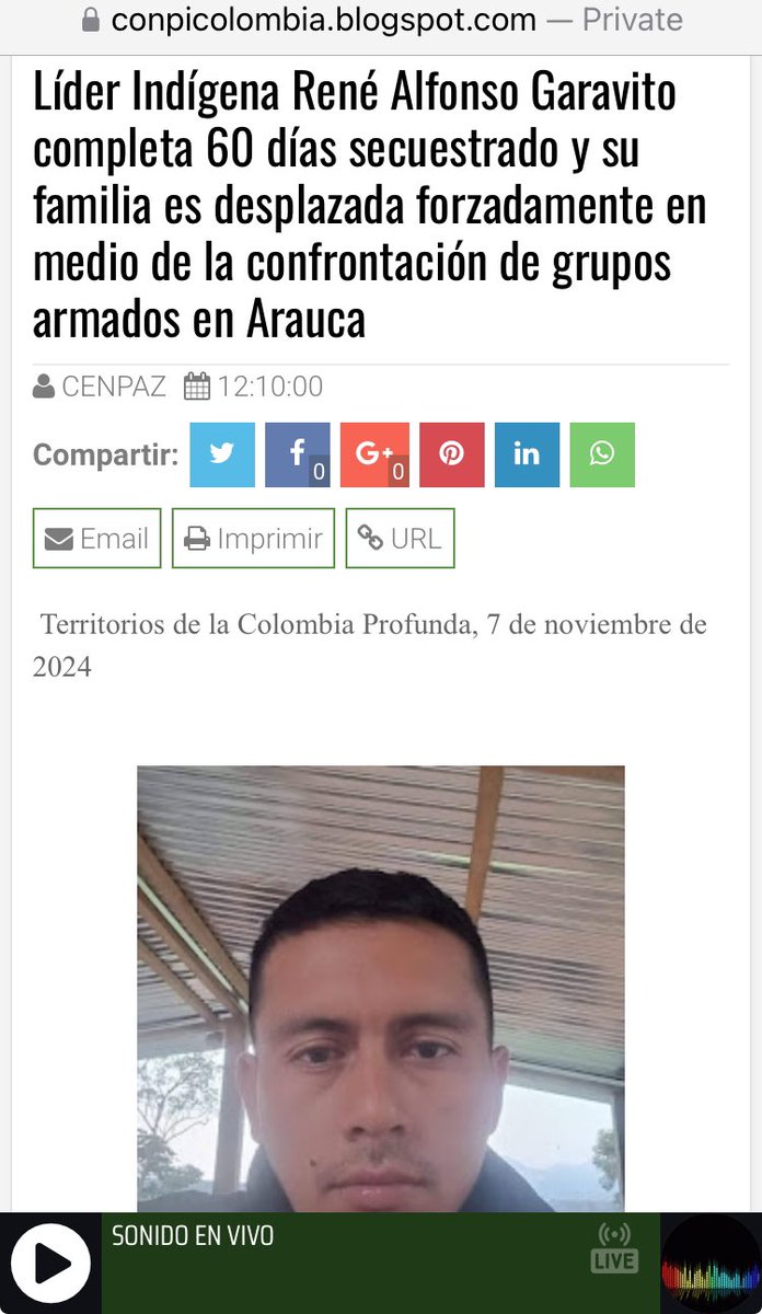 CENPAZ_'s tweet image. #FirmesConElAcuerdo #PactoCapituloEtnico con la Libertad de nuestro compañero #ReneAlfonsoGaravitoLibre
60 días de secuestroS

Clamamos libertad @DelegacionEln @AntonioGaELN @DelegacionGob @IvanCepedaCast @ComisionadoPaz @UAcuerdoPaz @CGRuizMassieu @MisionONUCol @USEmbassyBogota